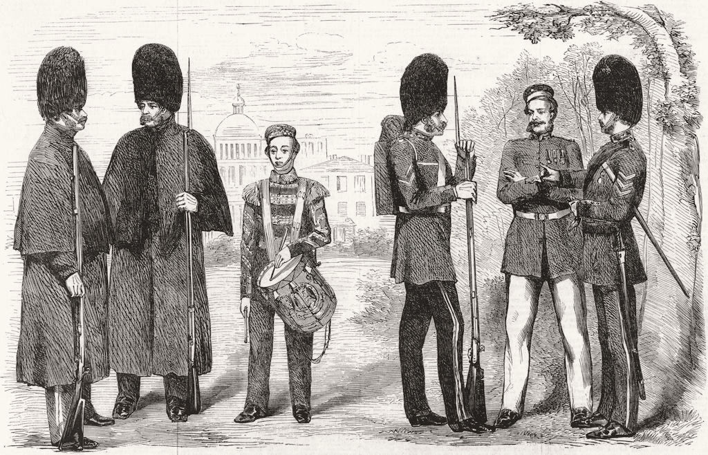COSTUME. The new dress of the guards 1858 old antique vintage print picture