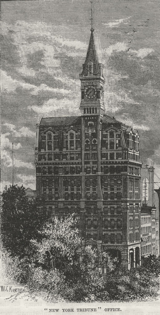 NEW YORK CITY. New York Tribune Office 1882 old antique vintage print picture