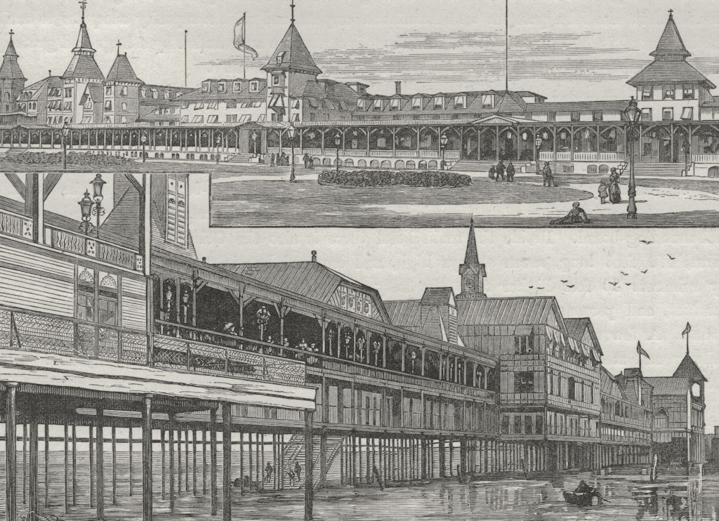 CONEY ISLAND. the Iron Pier and Manhattan Beach Hotel 1882 old antique print