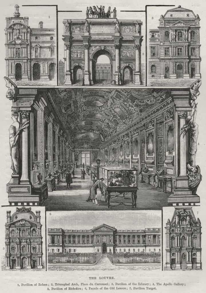 PARIS LOUVRE. Carrousel Apollo Gallery Richelieu Turgot Rohan Pavilions 1882