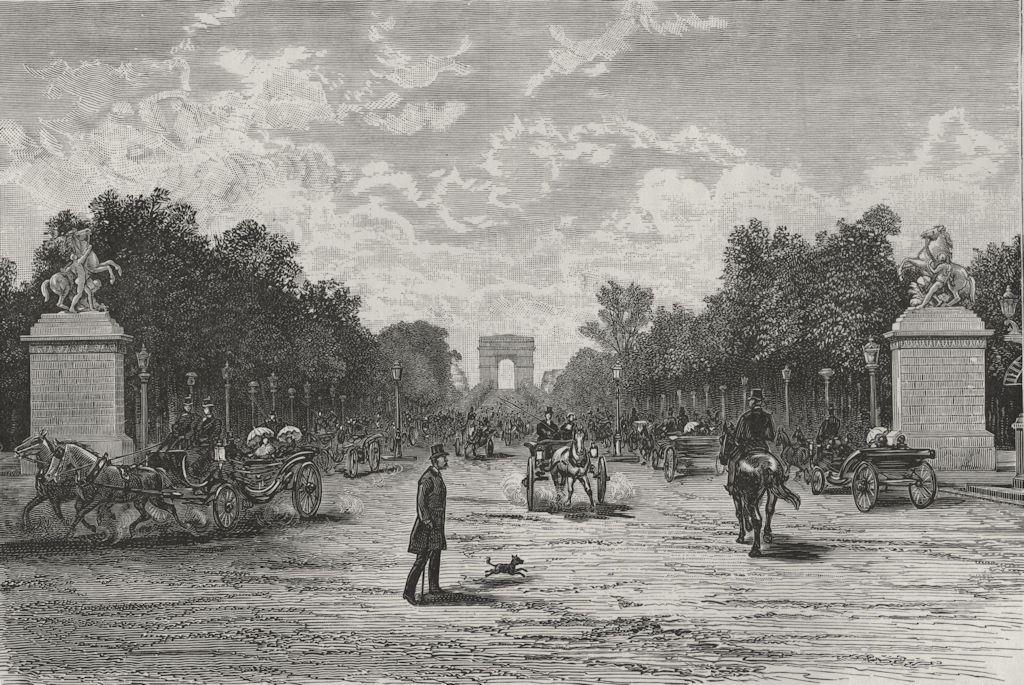 Associate Product PARIS. The Champs Elysees, from the Place de la Concorde 1882 old print