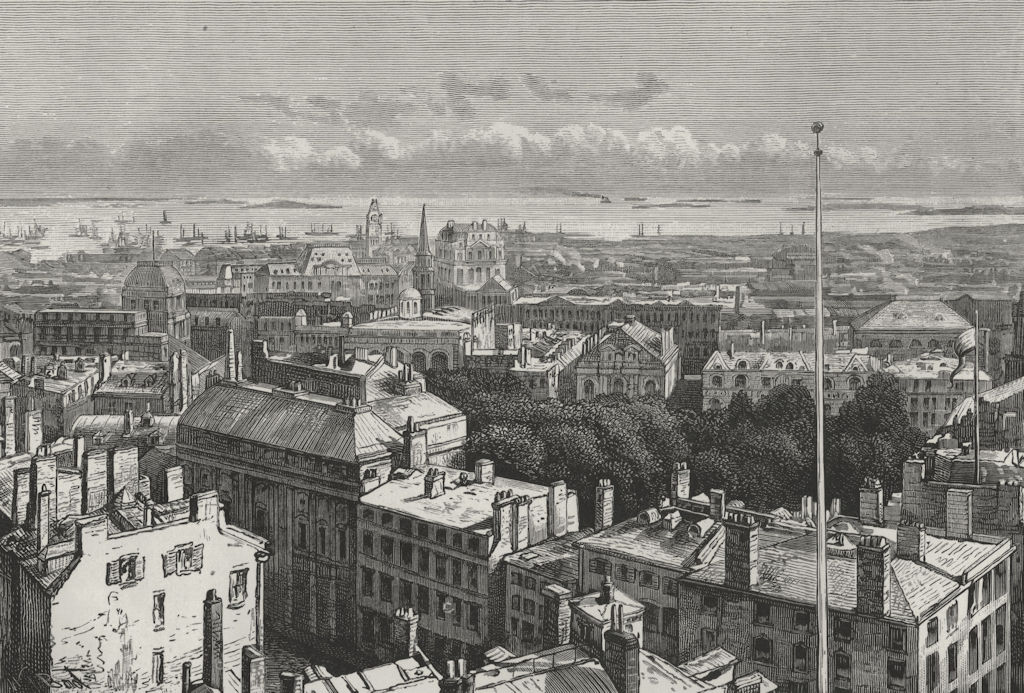 BOSTON. View of Boston, from the State House 1882 old antique print picture