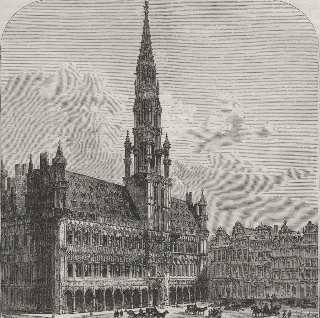BRUSSELS. The Hotel de Ville, Brussels 1882 old antique vintage print picture