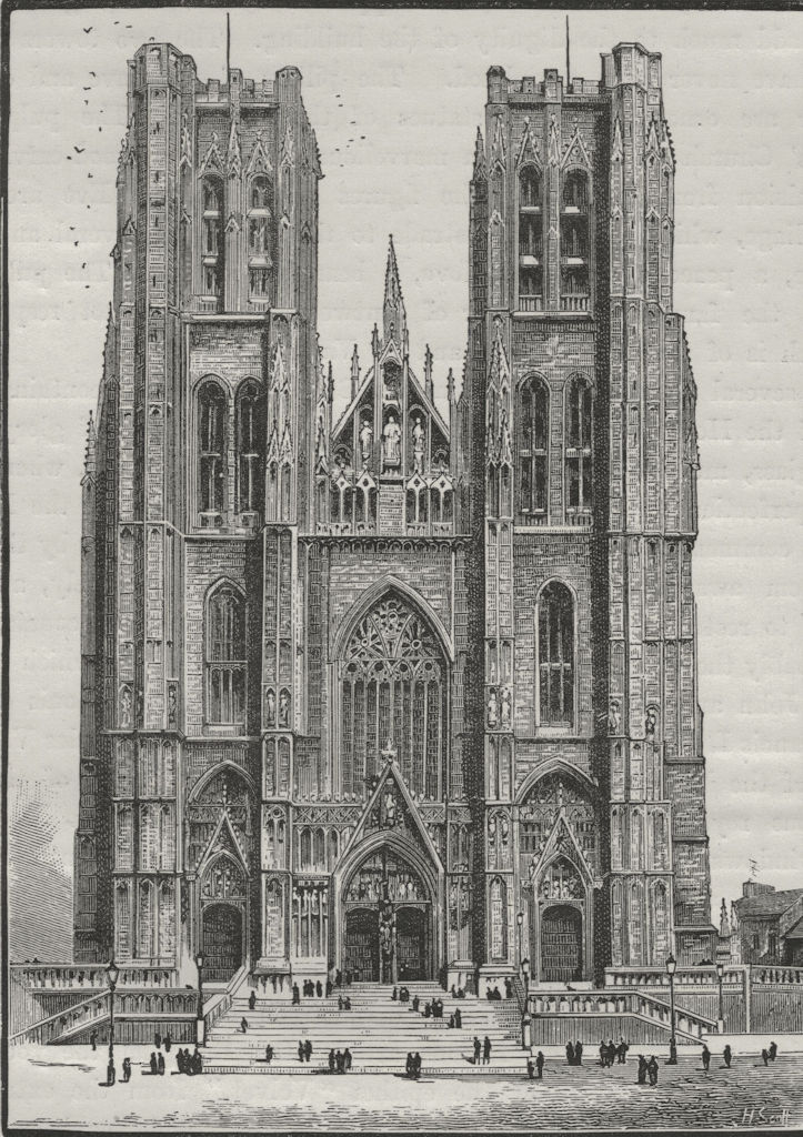 BRUSSELS. The Church of St Gudule 1882 old antique vintage print picture