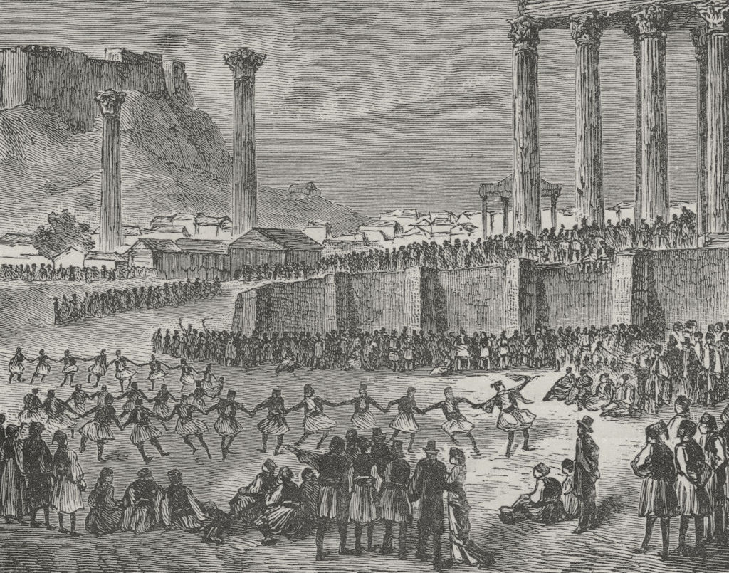 ATHENS. Lenten Festival in the Olympicium 1882 old antique print picture