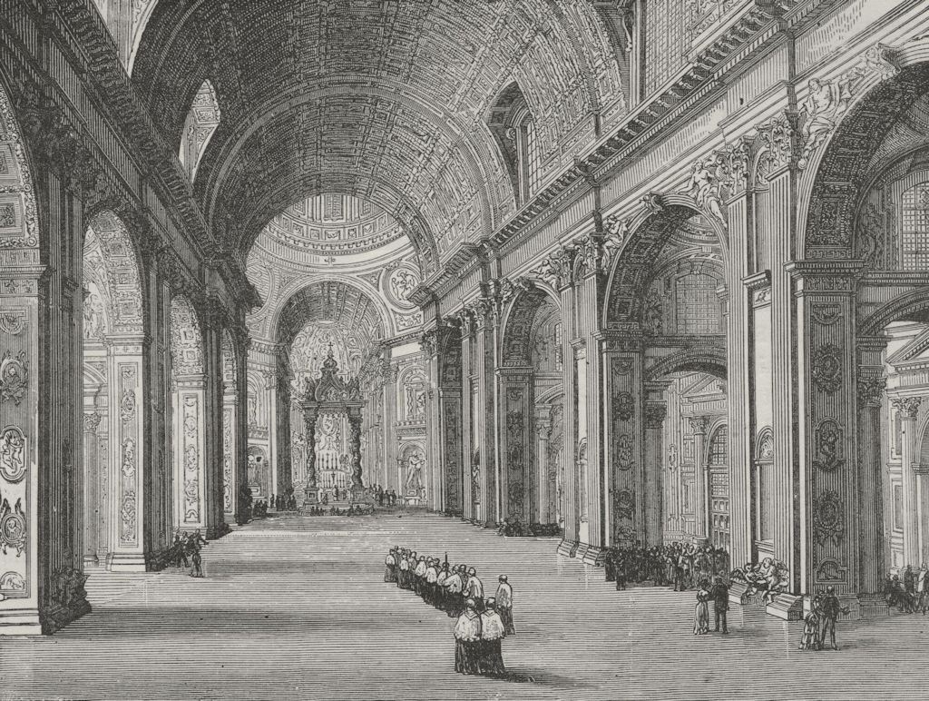 ROME. Interior of St Peter's 1882 old antique vintage print picture