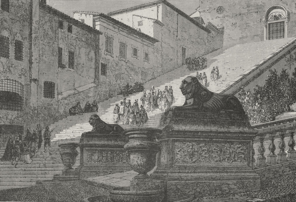 Associate Product ROME. The Scala Coeli . Stairs of the Church of St Mary of the Capitol 1882