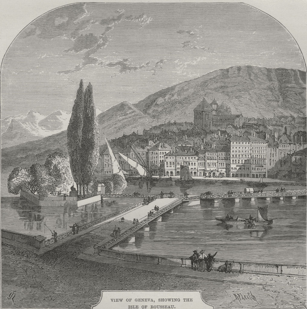 GENEVA. View of Geneva, showing the Isle of Rousseau 1882 old antique print