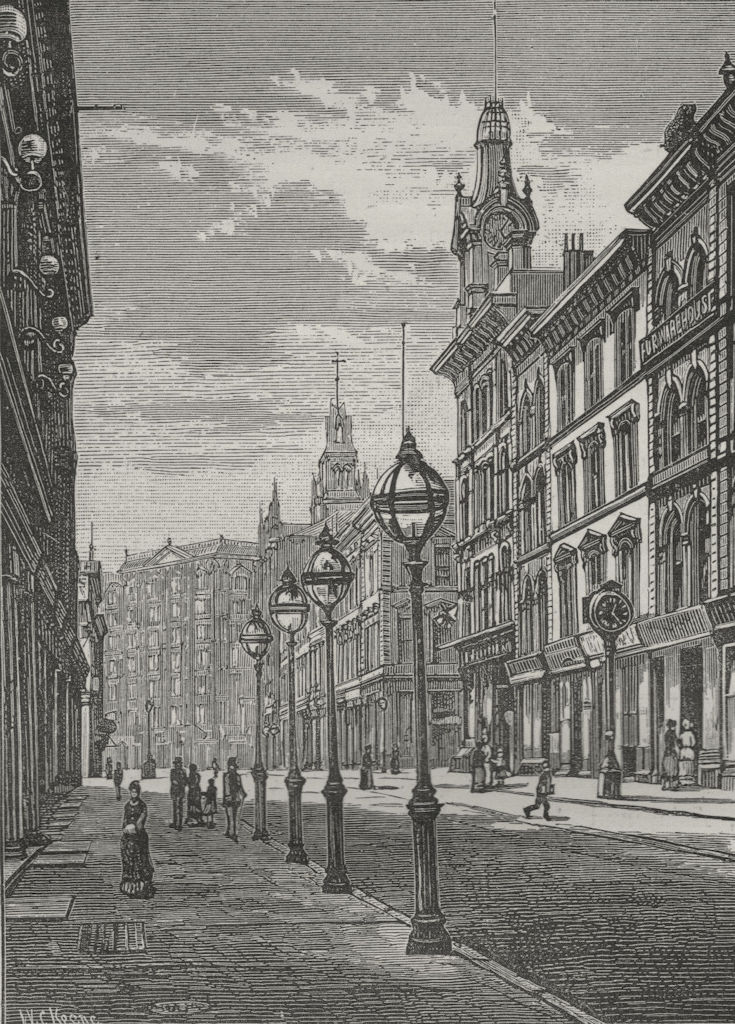 SAN FRANCISCO. Montgomery Street—The Palace Hotel in the Distance 1882 print