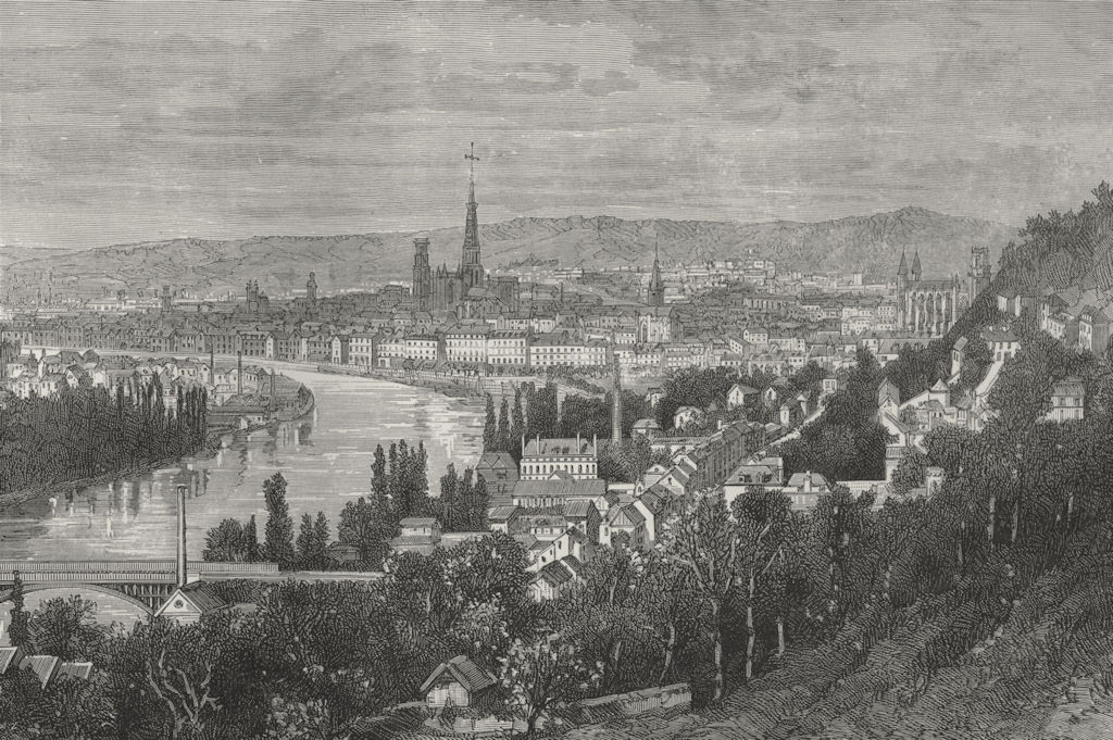 ROUEN. Rouen, from St Catherine's Hill 1882 old antique vintage print picture