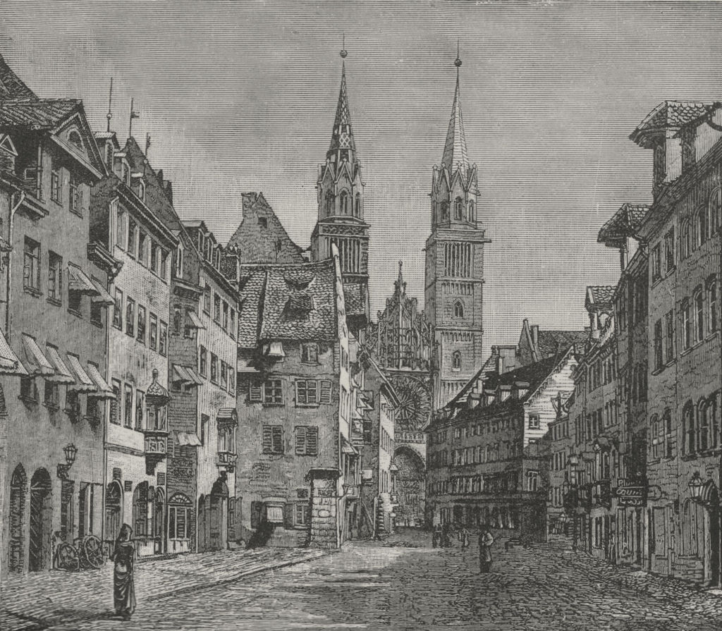NUREMBERG. The Karolinen-Strasse and Church of St Lawrence 1882 old print