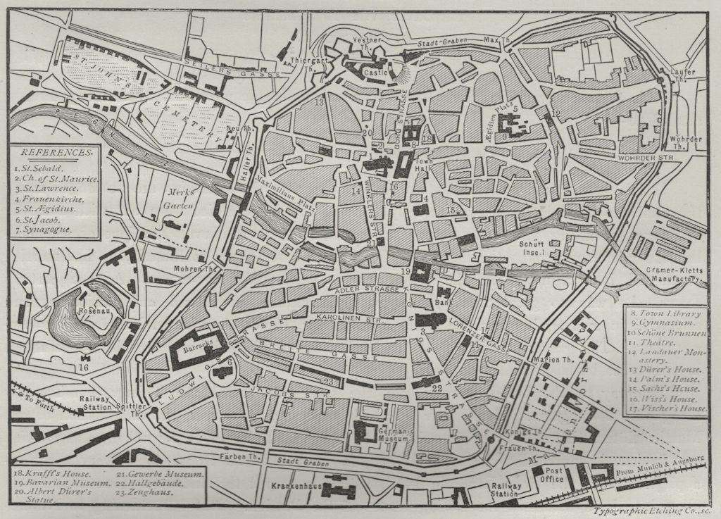 NUREMBERG. Plan of Nuremberg 1882 old antique vintage map chart