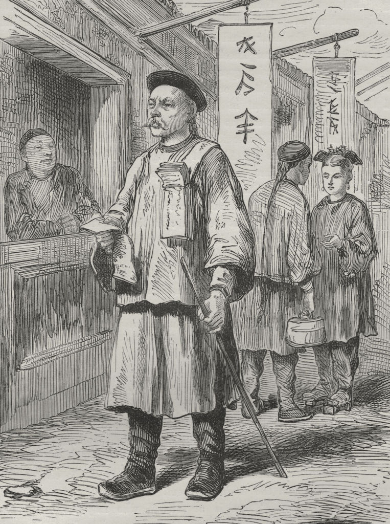 BEIJING. Chinaman Selling the Pekin Gazette 1882 old antique print picture