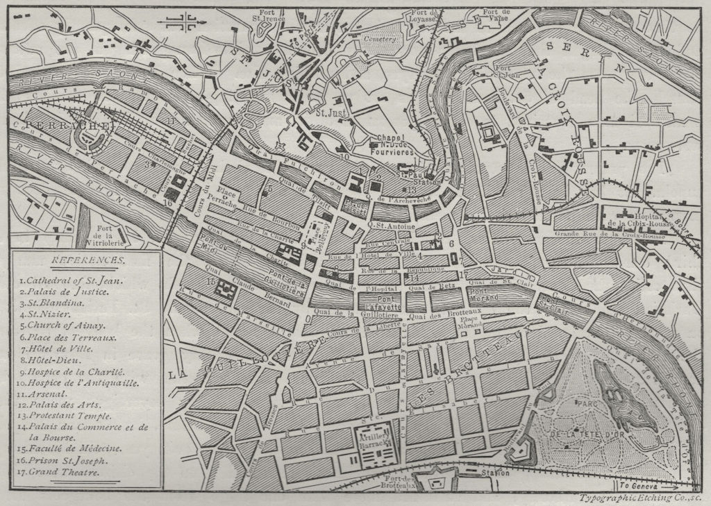 LYON. Plan of Lyons 1882 old antique vintage map chart