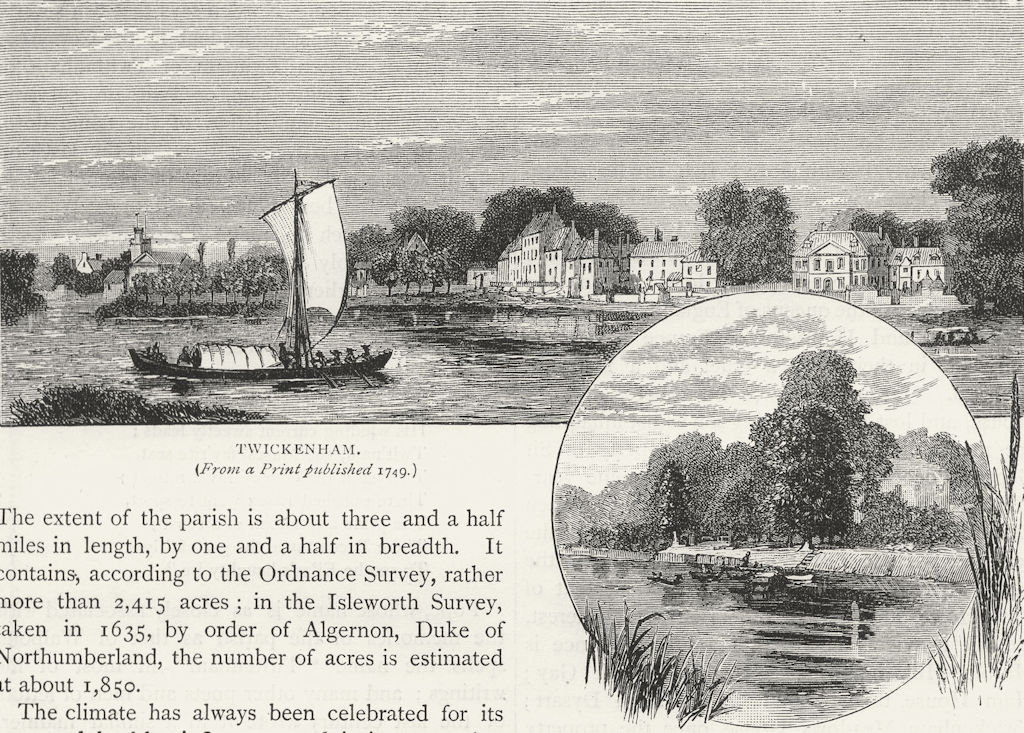 TWICKENHAM. Twickenham (from a print published 1749); Eel-Pie Island 1888