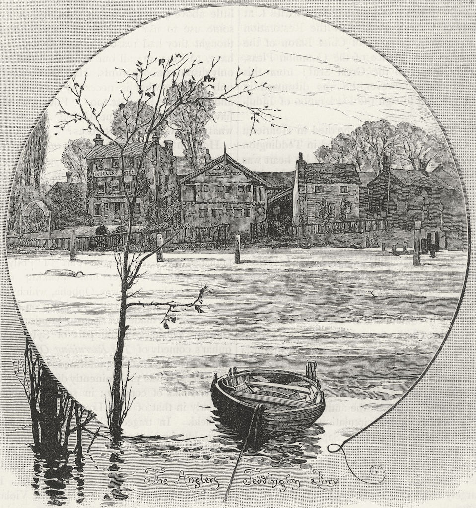 Associate Product TEDDINGTON AND BUSHEY PARK. The Anglers, Teddington Ferry 1888 old print