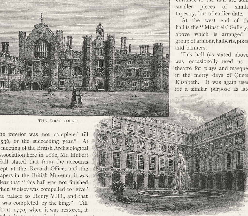 HAMPTON COURT PALACE . The First Court; Fountain Court 1888 old antique print