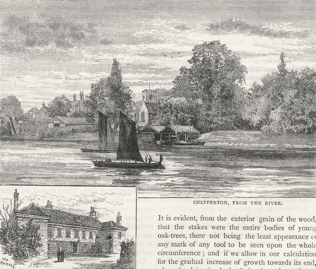 SHEPPERTON. Shepperton, from the river; Shepperton Rectory 1888 old print