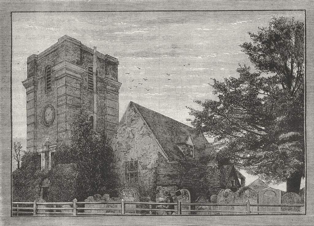 LALEHAM. Laleham Church. Surrey 1888 old antique vintage print picture