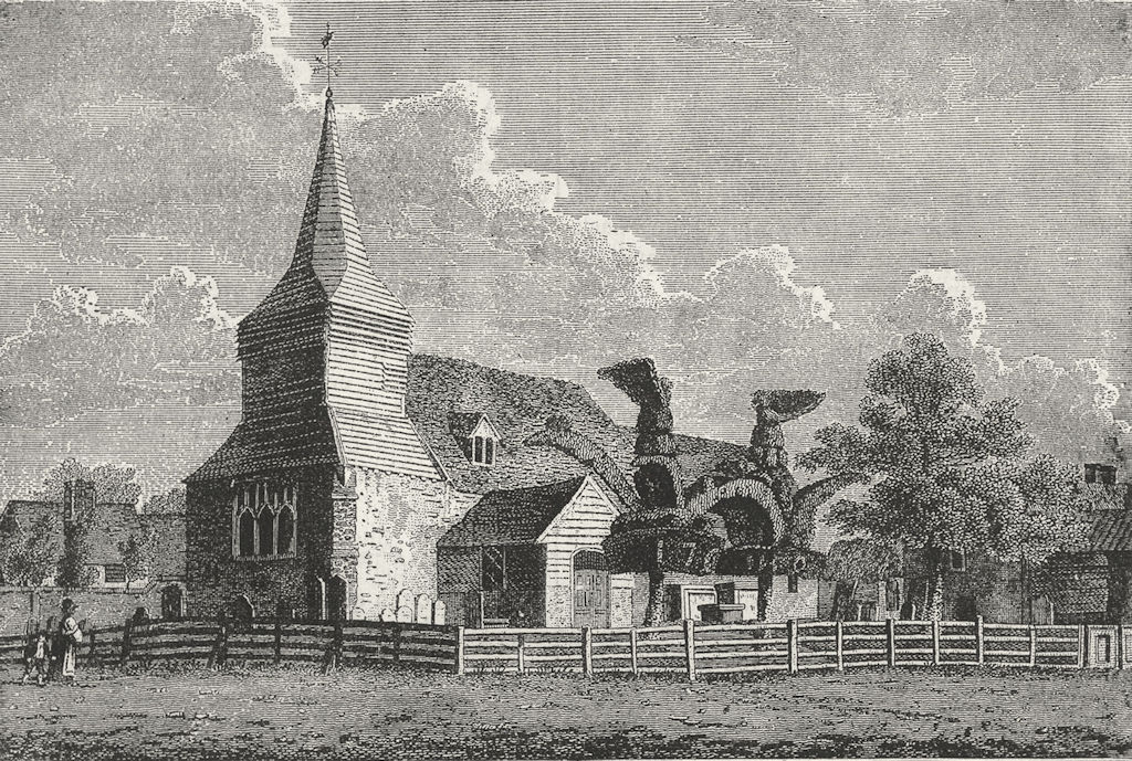 BEDFONT. Bedfont Church 1888 old antique vintage print picture