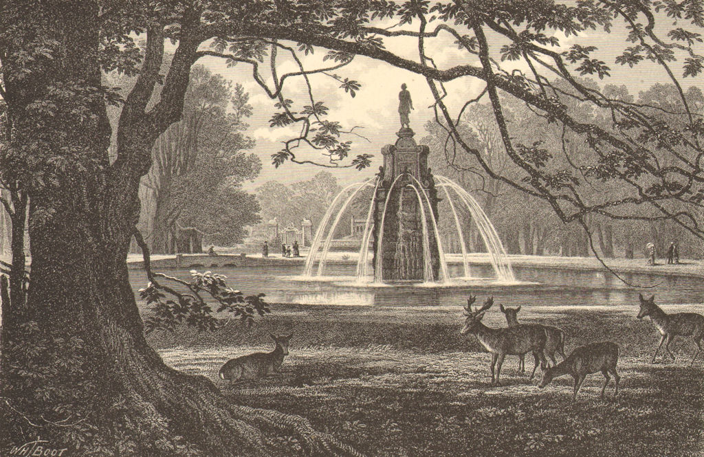 HAMPTON COURT.The Diana Fountain, Bushey Park 1888 old antique print picture