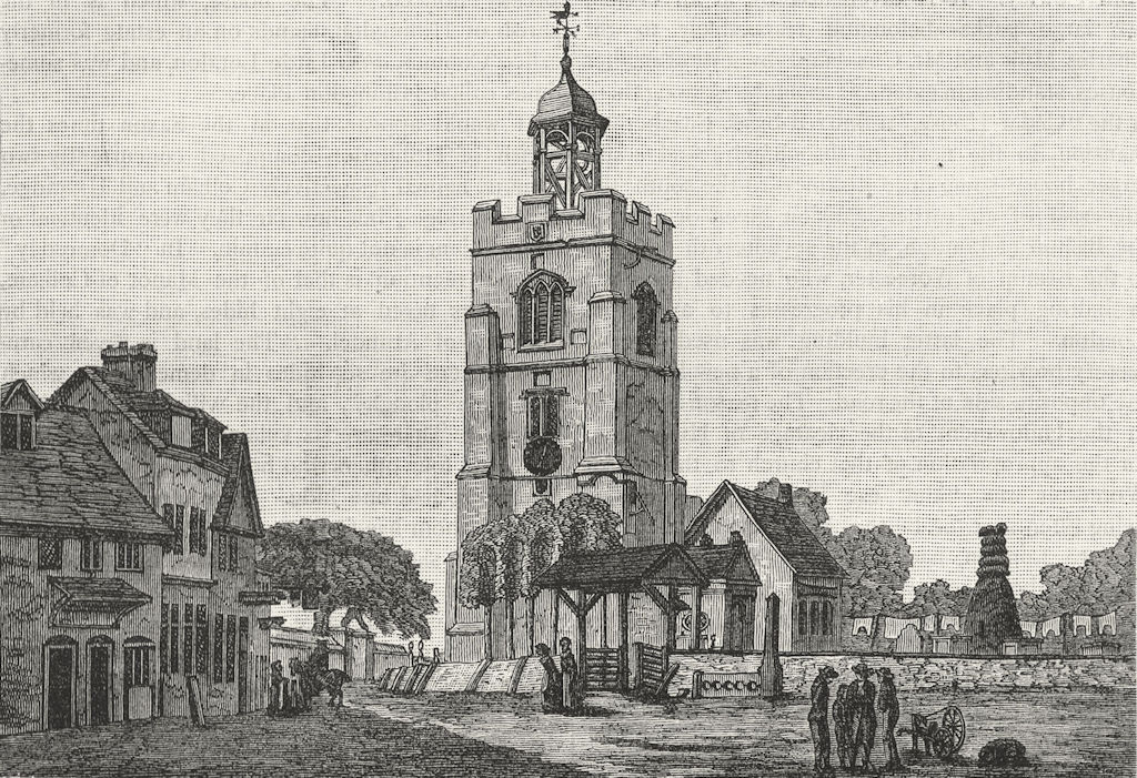 HILLINGDON. Hillingdon Church about 1740 1888 old antique print picture