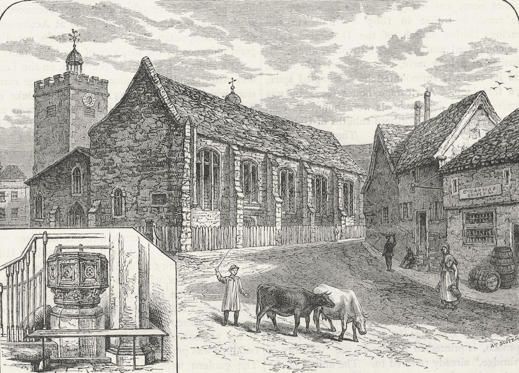 UXBRIDGE. St. Margaret's church; The font (from an earlier 1818 print) 1888