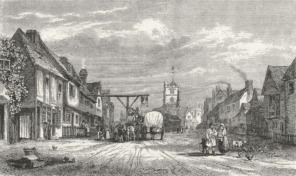 PINNER. Pinner, in 1828 (from an etching by Cook) 1888 old antique print