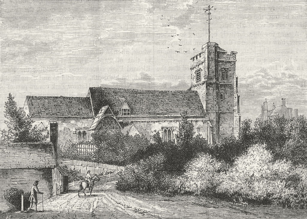 PINNER. Pinner Church in 1800 (from an old print) 1888 antique