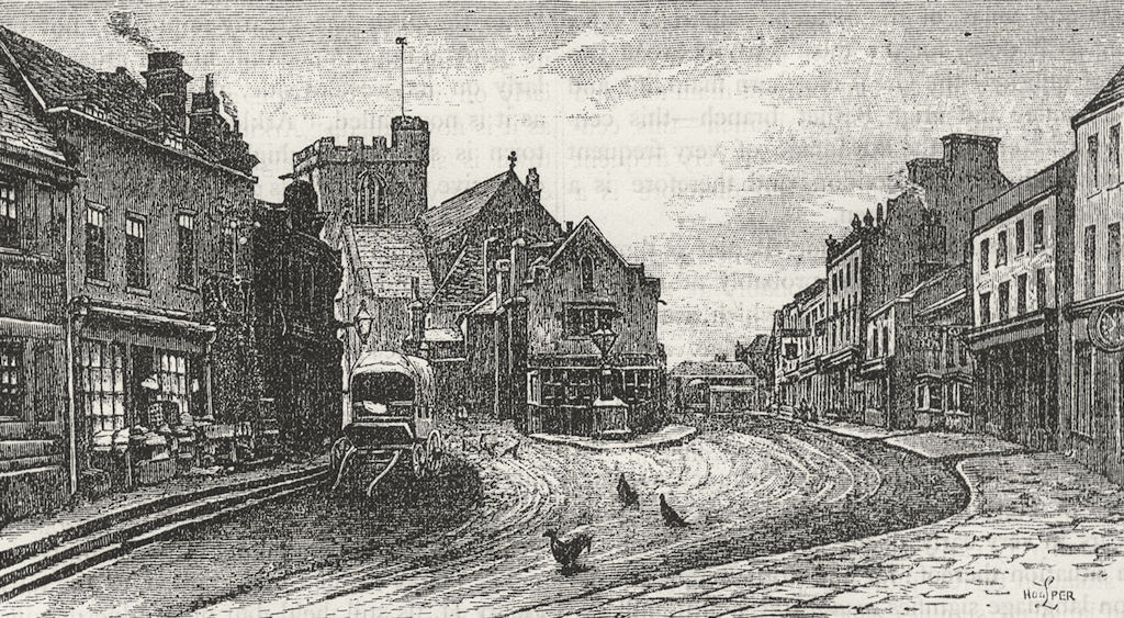 HIGH BARNET. High street, High Barnet 1888 old antique vintage print picture