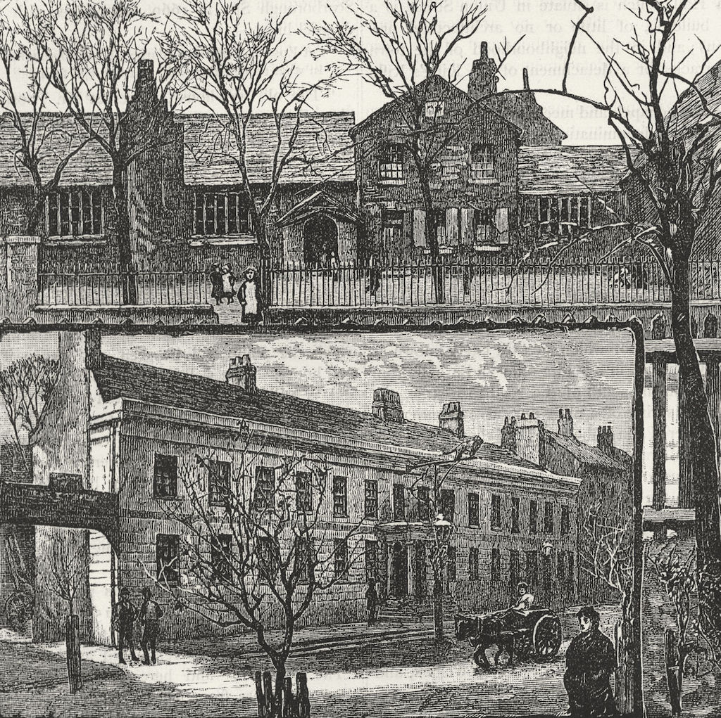 HIGH BARNET. Views in Barnet. the Schools ; the " Red Lion" Inn 1888 old print