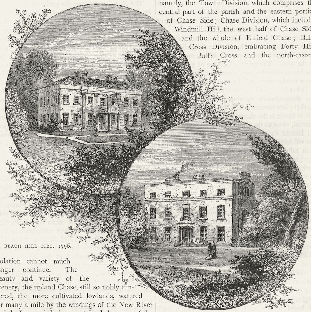 Associate Product ENFIELD. Beach Hill circ. 1796; Myddelton House circ. 1821. Middlesex 1888