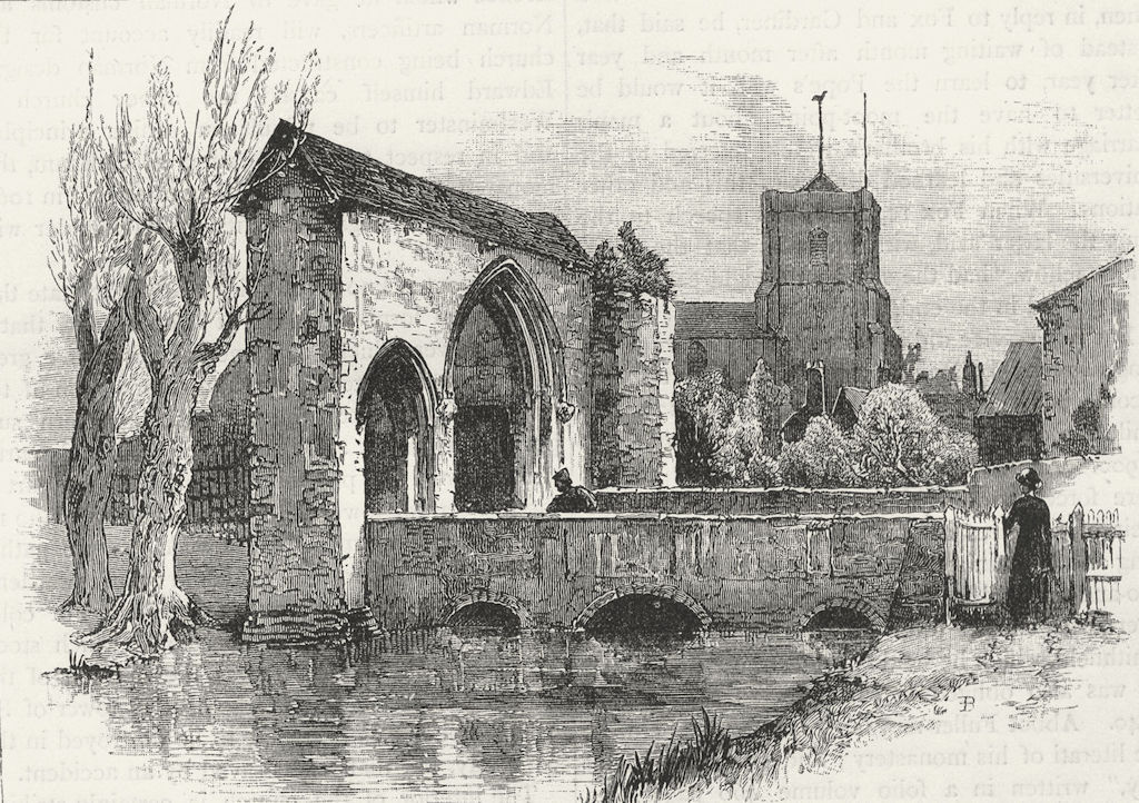 WALTHAM ABBEY. Gateway and Bridge. Essex 1888 old antique print picture