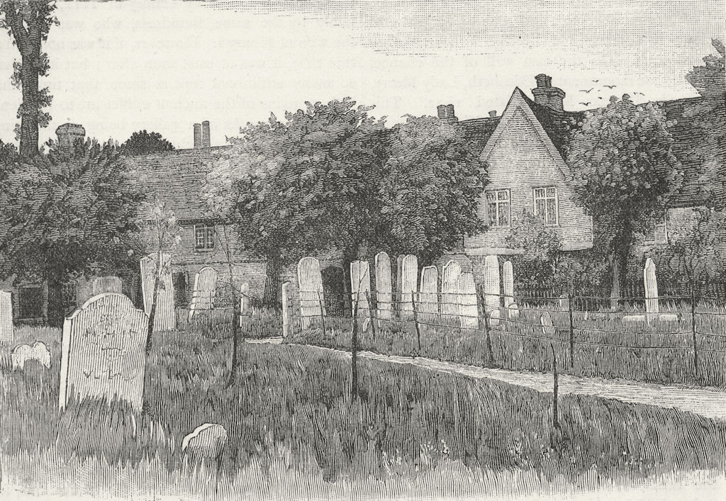 WALTHAMSTOW. Grammar school, Almshouses, Churchyard 1888 old antique print