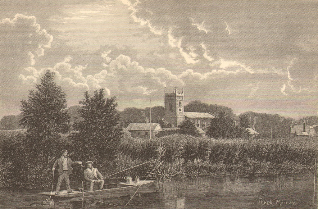 SURREY. Staines Church, from the river 1888 old antique vintage print picture