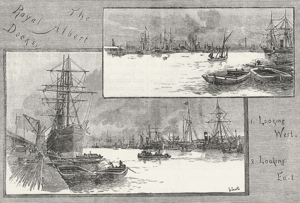 Associate Product PLAISTOW AND EAST HAM. The Royal Albert Docks. Looking West & East 1888 print
