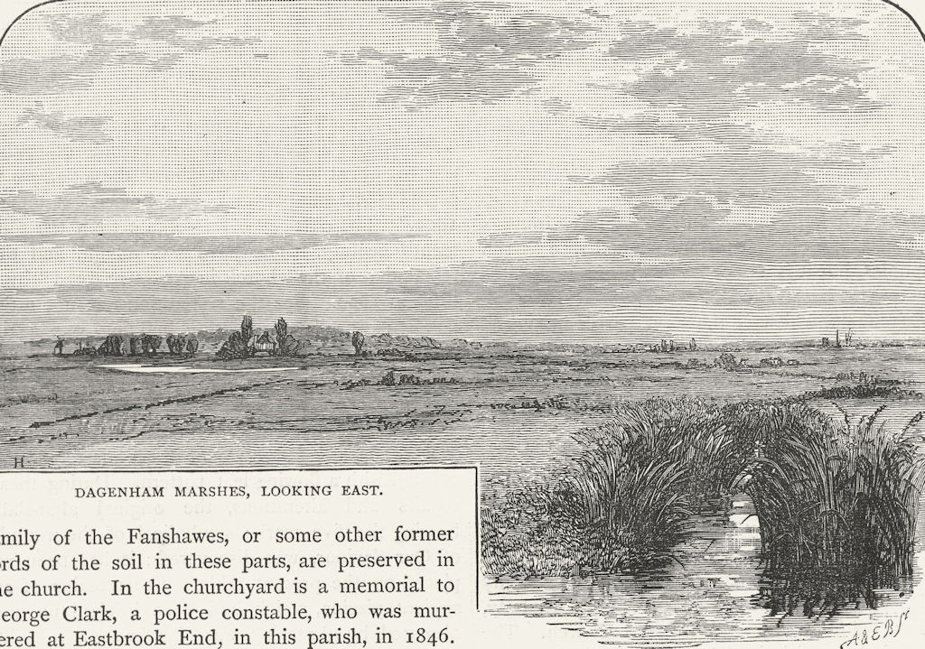 DAGENHAM. Dagenham Marshes, looking East 1888 old antique print picture