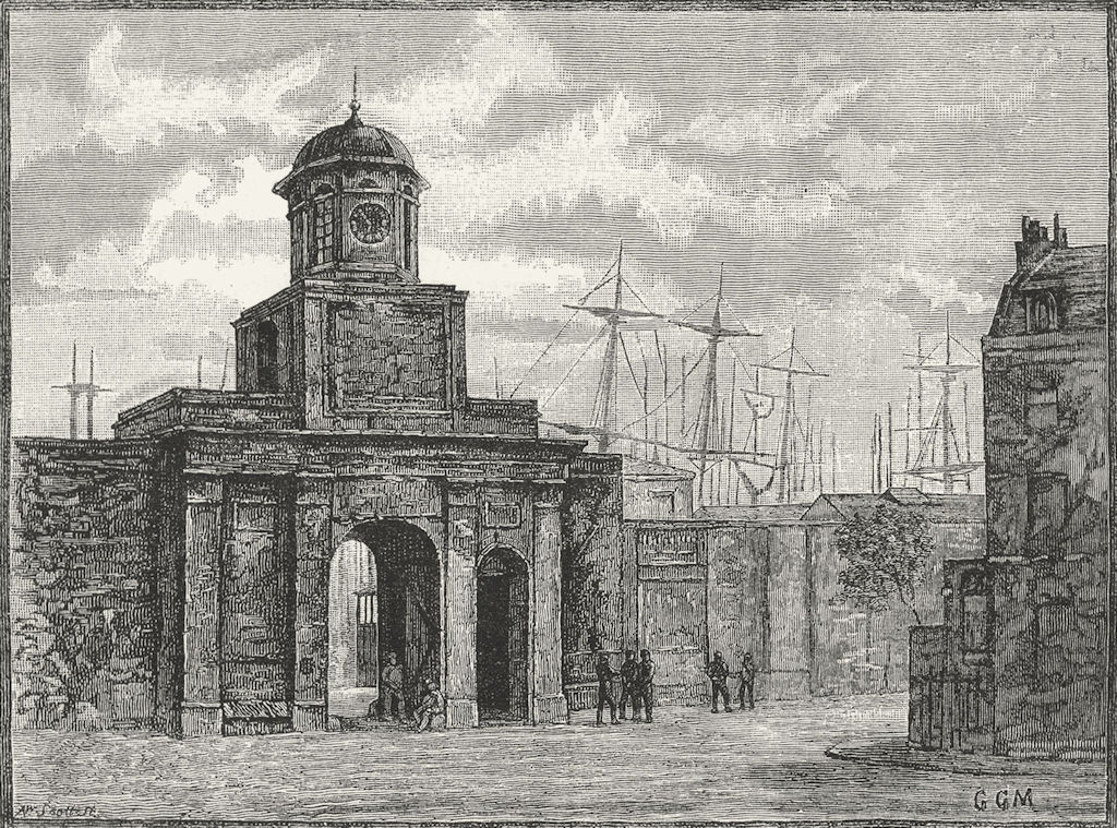 LONDON DOCKLANDS. Entrance to the East India Docks 1888 old antique print