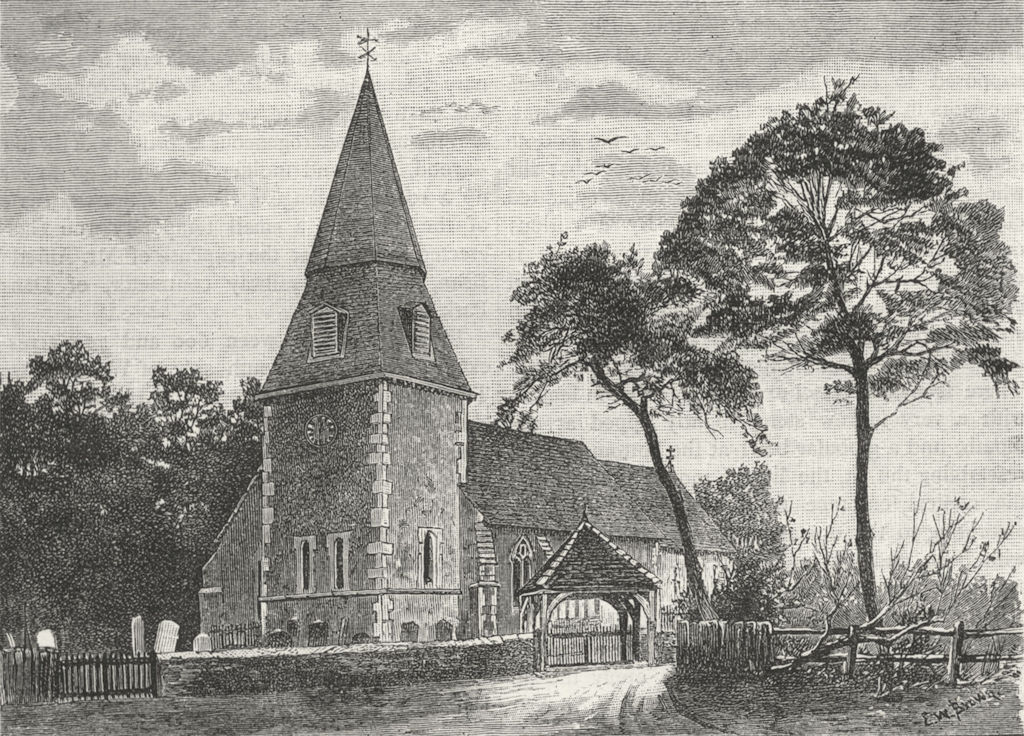 BEXLEY. Bexley Church 1888 old antique vintage print picture