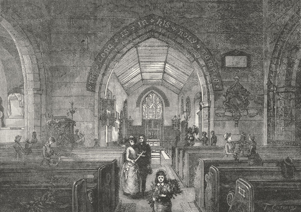 BECKENHAM. Interior of Beckenham Church 1888 old antique vintage print picture