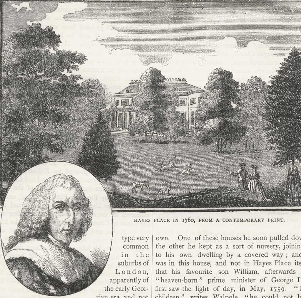 Associate Product HAYES. Hayes Place in 1760 from a contemporary print; Lord Chatham 1888