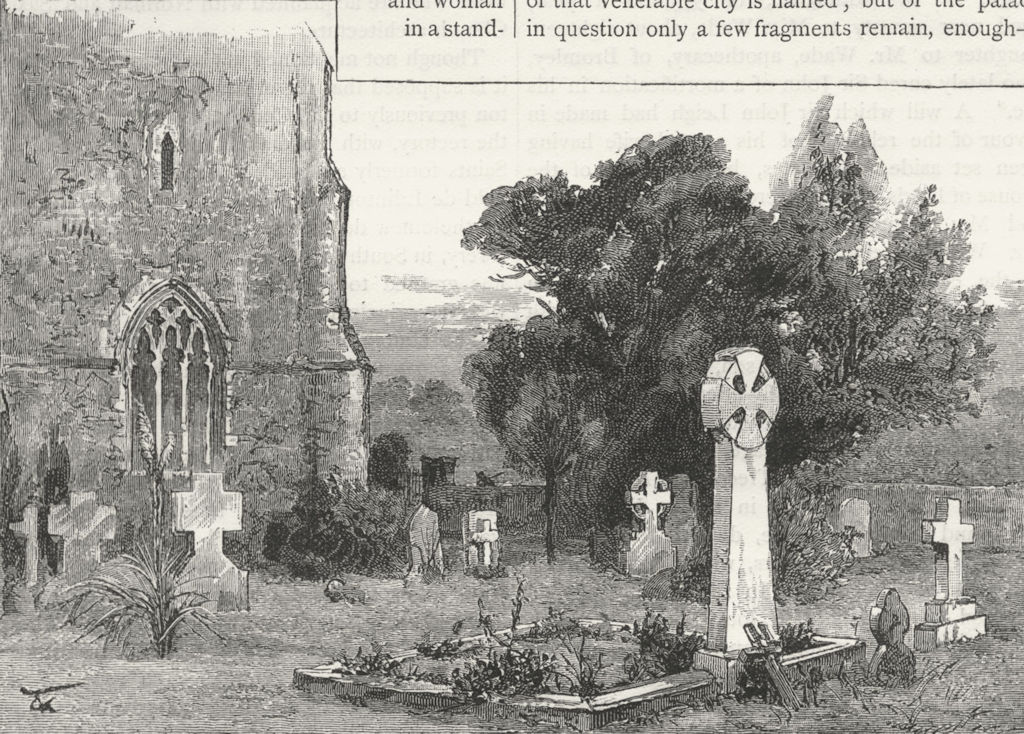 Associate Product ADDINGTON. Addington Churchyard, and Archbishop Tait's grave 1888 old print