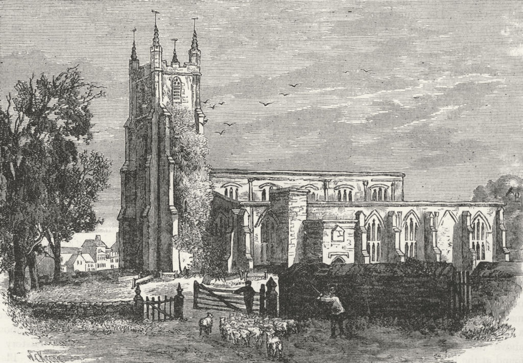 CROYDON. Old Croydon Church, 1785 1888 antique vintage print picture