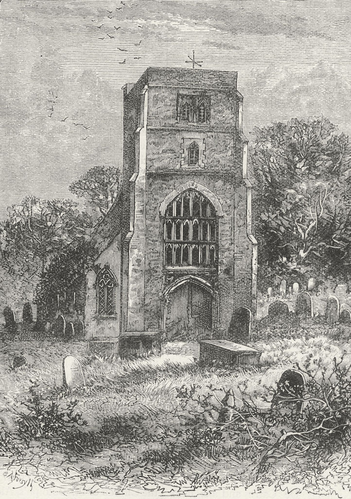 BEDDINGTON. Beddington Church, 1840 1888 old antique vintage print picture