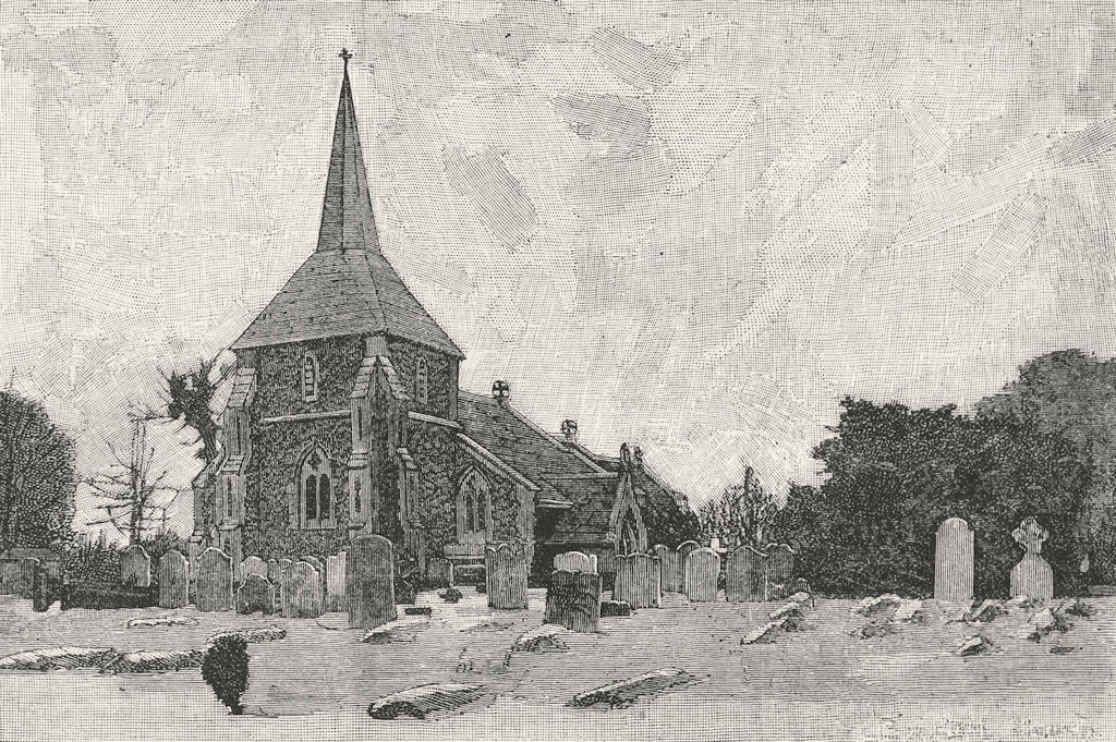 SUTTON. Banstead Church. Surrey 1888 old antique vintage print picture