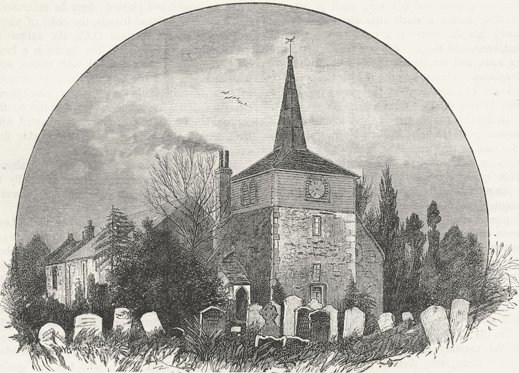 LONDON. Thames Ditton Church. Surrey 1888 old antique vintage print picture