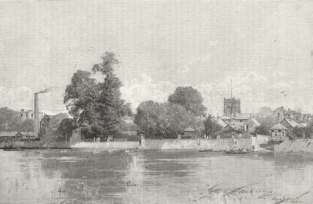 KINGSTON-ON-THAMES. Kingston, from the river. Surrey.London 1888 old print