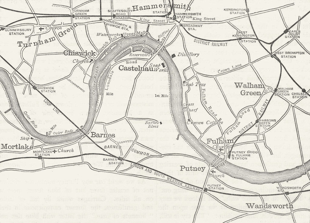 THE UNIVERSITY BOAT-RACE. The Boat-race Course. Oxbridge. Map. London 1888