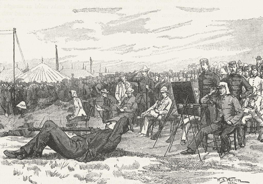 Associate Product WIMBLEDON VOLUNTEER ENCAMPMENT. Shooting for the Queen's Prize 1888 old print
