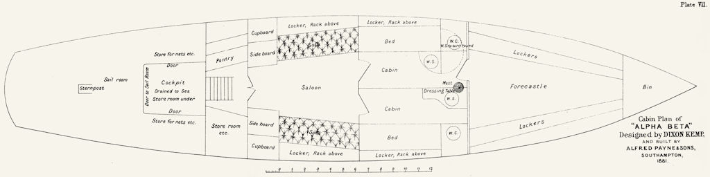 BOATS. Cabin Plan. 200-tons 'Alpha Beta', Dixon Kemp 1891 old antique print